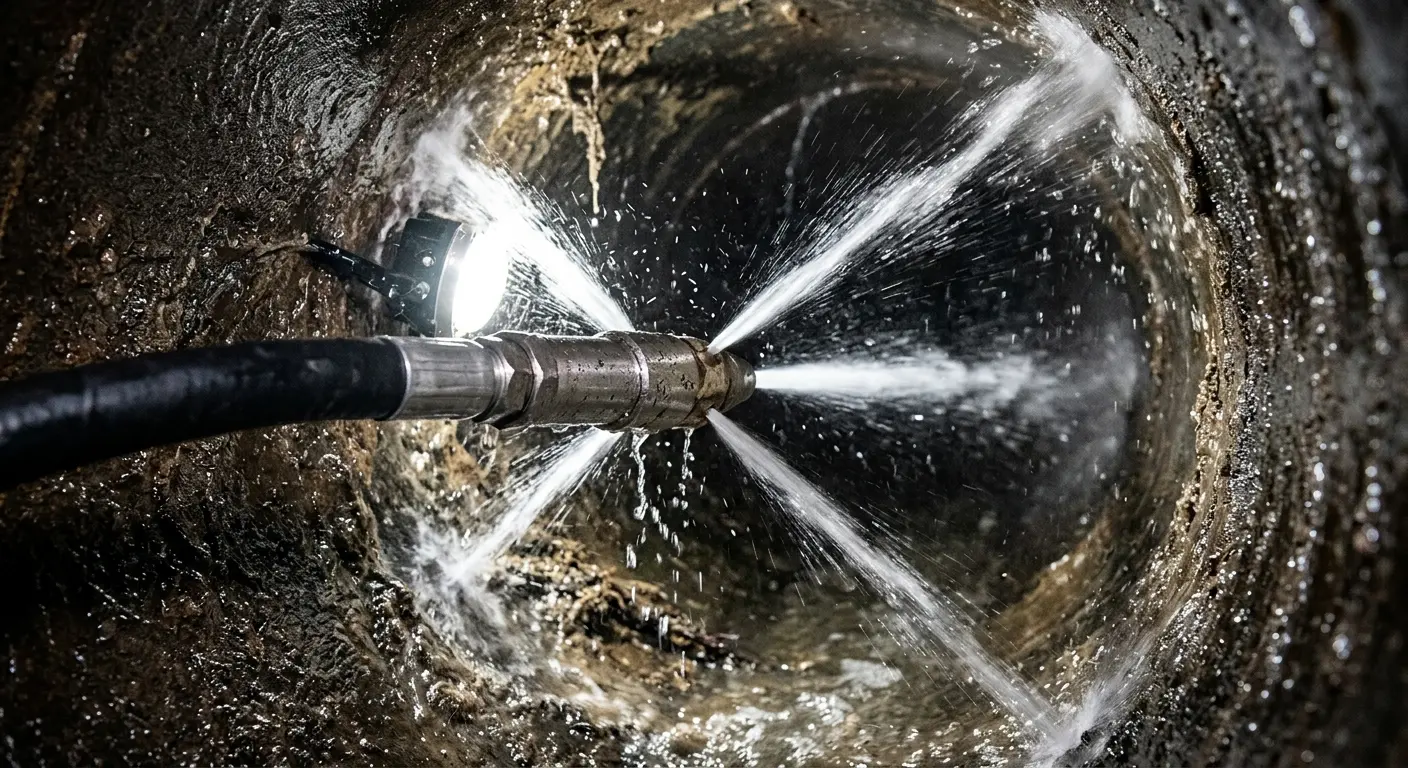 High-pressure hydro jetting nozzle cleaning sewer pipe for Emergency Drain Service in Port Hueneme