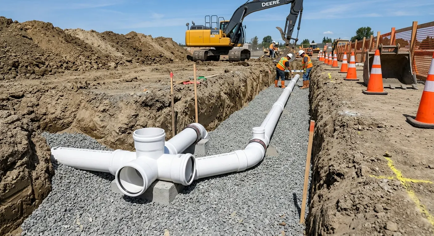 New PVC sewer pipe installation in open trench for Commercial Drain Cleaning in Port Hueneme